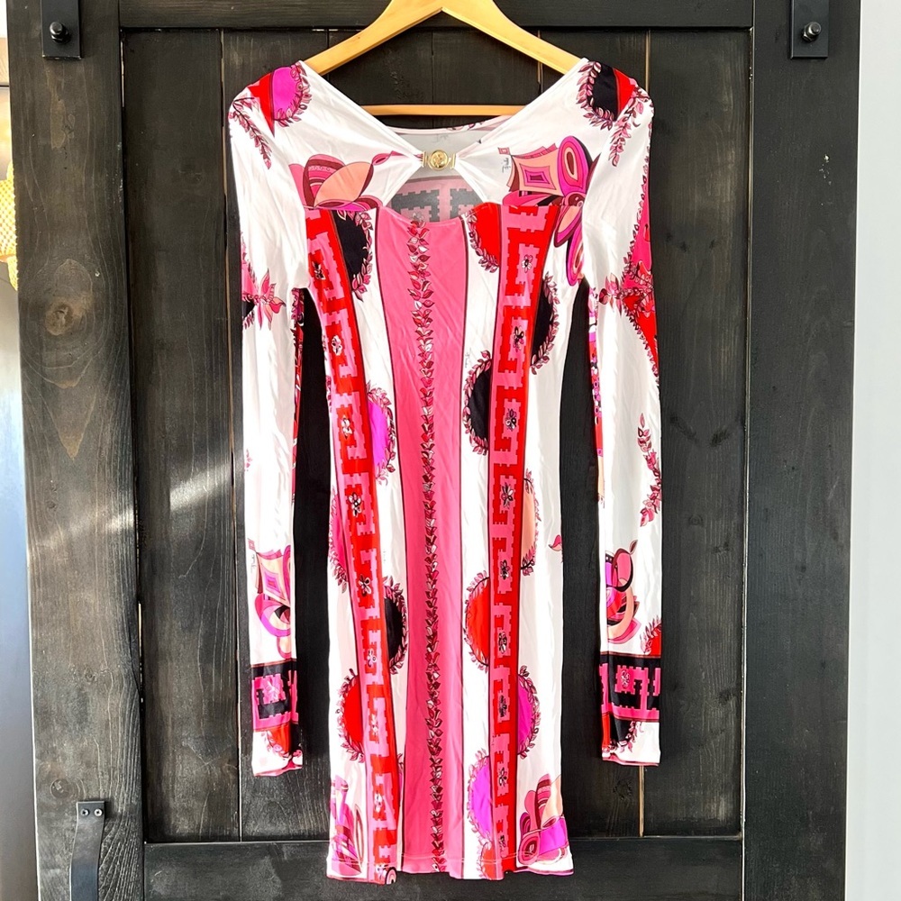 EMILIO PUCCI Auth red pink white mini dress